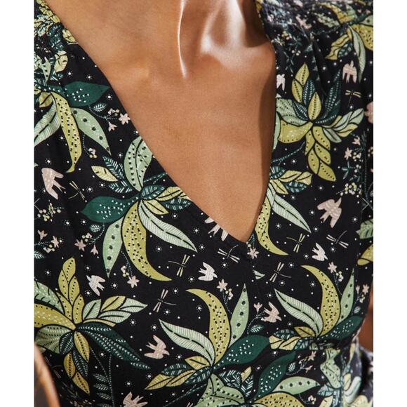 BODEN Jersey Midi Maxi Tea Dress Black & Green Oriental Cascade Floral Print 6 - Picture 6 of 11